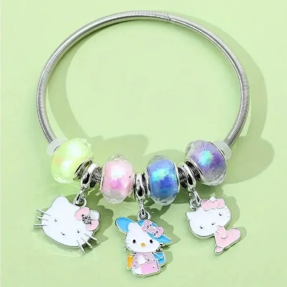 💚💗💙💜 Hello Kitty Stretch Bangle Charm Bracelet - Picture 3 of 5